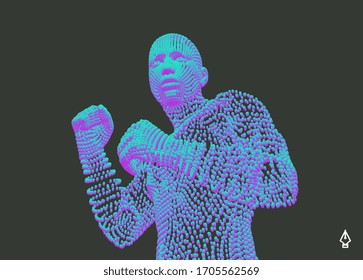 Boxer. Fighting man. Sport symbol. Vector illustration composed of particles. 