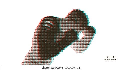 Boxer. Fighting man. Sport symbol. Vector illustration composed of particles. 