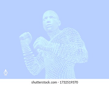 Boxer. Fighting man. Sport symbol. Vector illustration composed of particles. 