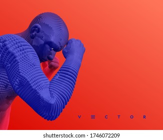 Boxer. Fighting man. Sport symbol. Vector illustration composed of particles. 