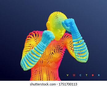 Boxer. Fighting man. Sport symbol. Vector illustration composed of particles. 