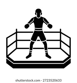 Boxer Lutando No Anel Ícone Vetor Esporte Em Fundo Branco
