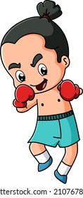 The boxer is fighting in the ring without clothes of illustration