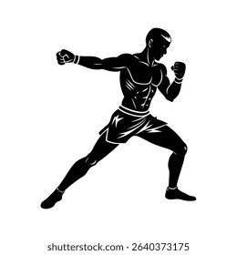 Boxer Fighting Stance Athletic Action Pose Silhouette Vector Art Illustration