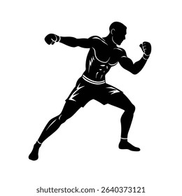 Boxer Fighting Stance Dynamic Combat Pose Silhouette Vector Art Illustration