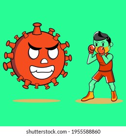 boxer fighting virus by wearing mask and social distancing 