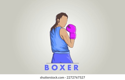 Ein Boxermädchen in einer blauen Uniform mit rosafarbenen Boxhandschuhen. Vektorgrafik. Logo. Poster.