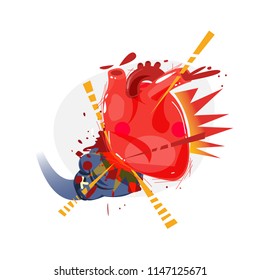 Boxer glove hitting human heart. heart attack - vector illustration