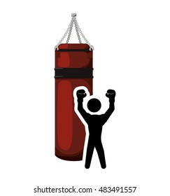 Boxer with gloves and bag icon. boxing sport competition and training theme. Isolated design. Vector illustration