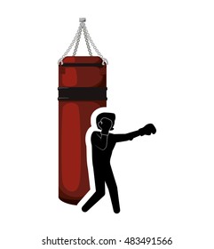 Boxer with gloves and bag icon. boxing sport competition and training theme. Isolated design. Vector illustration