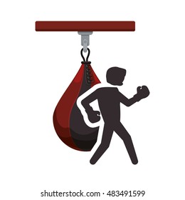 Boxer with gloves and bag icon. boxing sport competition and training theme. Isolated design. Vector illustration
