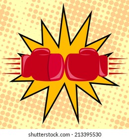 Boxer gloves hitting cartoon fight poster vector illustration