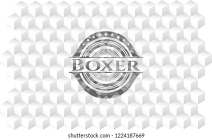 Boxer grey badge with geometric cube white background