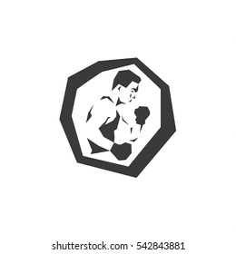 Boxer in the gym during training gloves Sports logo style illustrations of modern design art