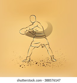 Boxer has hit. Old paper drawing illustration.