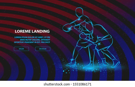 Boxer has hit and the opponent falls in knockout. Vector Sport Background for Landing Page Template.