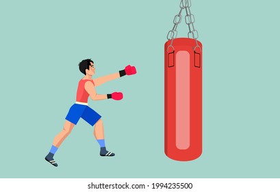 Boxer golpea la imagen vectorial plana de pera