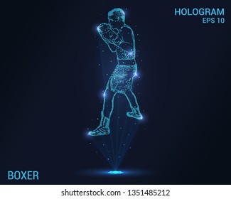Boxer hologram. Digital and technological boxing background. Futuristic boxer design