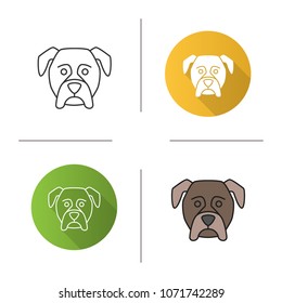 Boxer icon. Guardian dog breed. Flat design, linear and color styles. Isolated vector illustrations