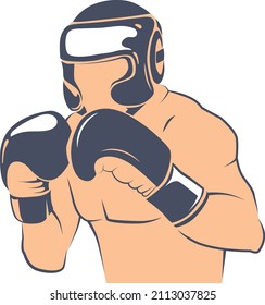 Boxer icon. Man in boxing gloves and helmet. Fighter sign