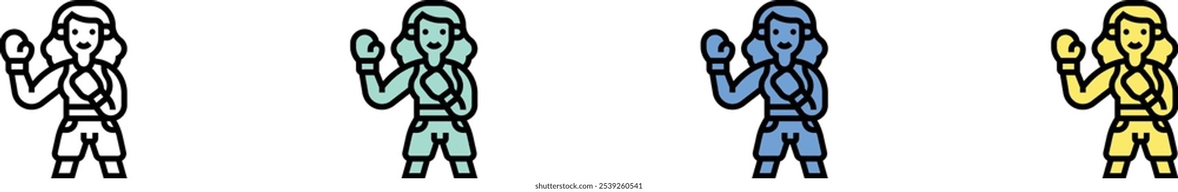 boxer icon. Outline, Green, Blue and Yellow Style Design Isolated On White Background