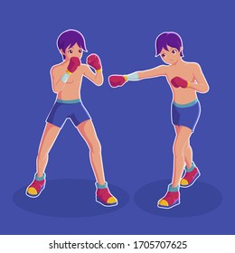 Boxer Kickboxing Sport Character Vector Illustration