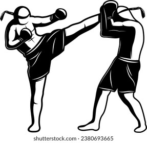 boxer kicking oponent face vector file