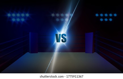 Boxer knocking out at Boxing ring arena and spotlight vector design.