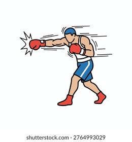 Boxer knockout punch action, strong forward movement, isolated vector
