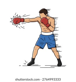 Boxer knockout punch action, strong forward movement, isolated vector