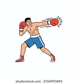 Boxer knockout punch action, strong forward movement, isolated vector