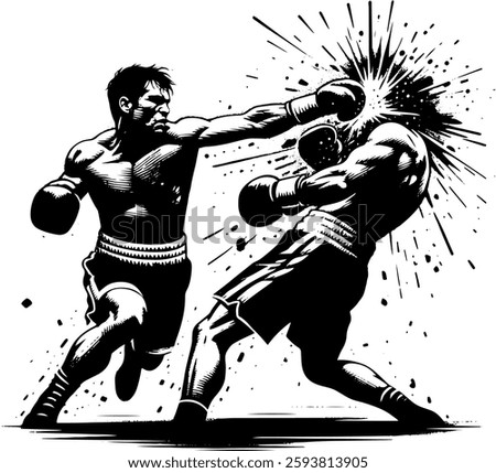 Boxer Landing A Knockout Blow, Black And White Boxing Silhouette