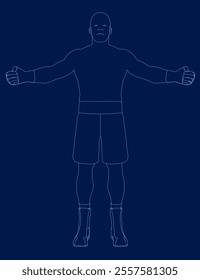 boxer man blue outline. Vector illustration