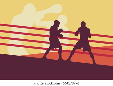 Boxer Man Fight In Boxing Ring Vector Background With Retro Colors