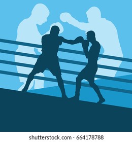 Boxer man fight in boxing ring vector background with retro colors