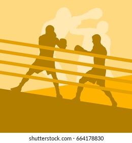 Boxer man fight in boxing ring vector background with retro colors