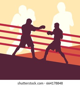 Boxer man fight in boxing ring vector background with retro colors