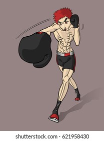 boxer man punching train background