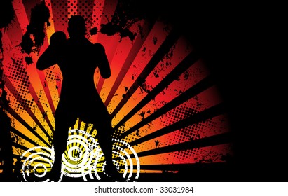 Boxer Man Silhouette with Yellow and Orange lightning