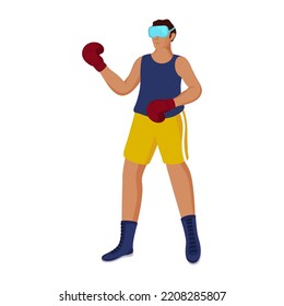 Boxer Man Wearing VR Headset With Boxing Gloves On White Background For Virtual Reality Game.