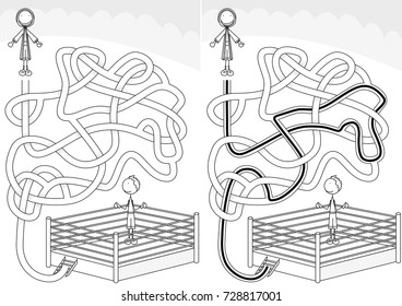 Boxer maze for kids with a solution in black and white