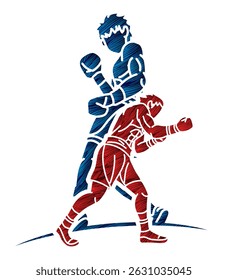 Boxer Mix Ação Boxe Esporte Desenho Animado Vetor Gráfico