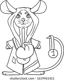 boxer mouse in a coat with gloves on a white background