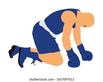 Boxer on the ground on the knees vector illustration. Boxing knockout counting. Stressful moment. Martial sport. Losing of consciousness after strong punch stroke. Fighter loses match after knockout.