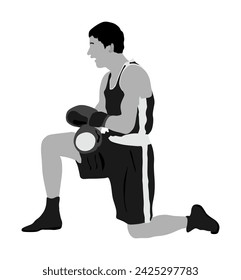 Boxer on the ground on the knees vector illustration. Boxing knockout counting. Stressful moment. Martial sport. Losing of consciousness after strong punch stroke. Fighter loses match after knockout.