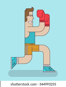 The boxer on a ring. Sport illustration set. Vector illustration flat style.