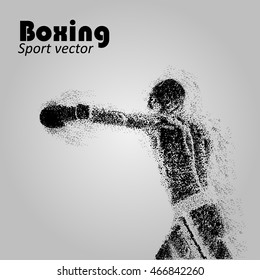 Boxer from particles. Boxing vector illustration. Boxer silhouette. Athletes image composed of particles.