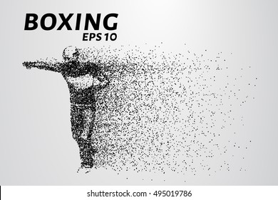 Boxer of the particles. Silhouette of a boxer consists of points.