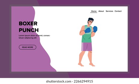 boxer punch vector. boxing fight, sport training, exercise fitness, gym athlete boxer punch web flat cartoon illustration