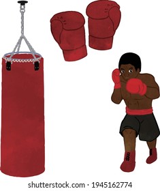 Boxer Punching a Punching Bag with Boxer Gloves